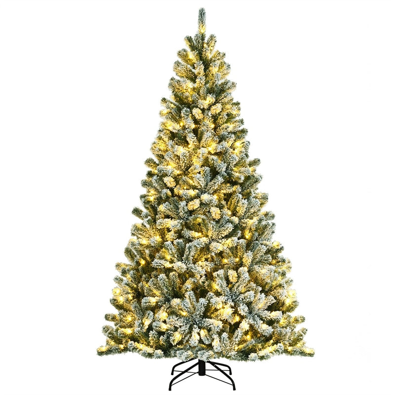 7FT Pre-Lit Snow-Flocked Hinged Christmas Tree with 1116 Branch Tips