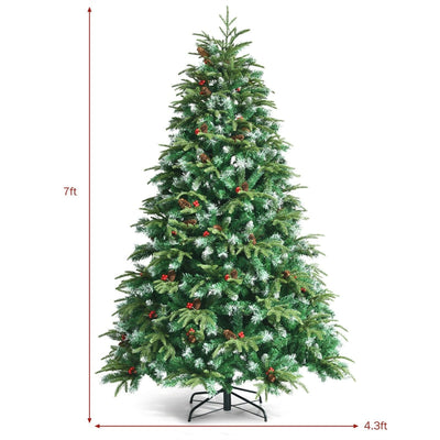 7FT Pre-Lit Snowy Hinged Artificial Christmas Tree with Multicolor LED Lights and Flash Modes