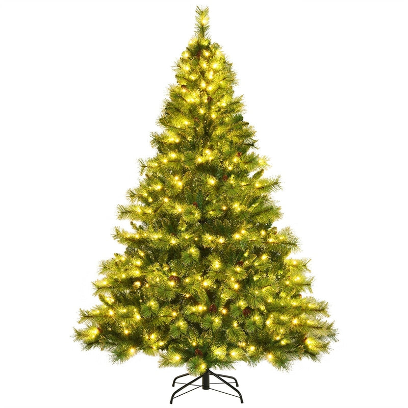 7ft-pre-lit-hinged-artificial-christmas-tree-with-1233-glitter-tips-and-500-led-lights
