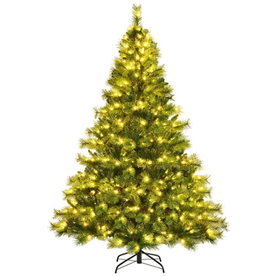 7FT Pre-lit Hinged Artificial Christmas Tree with 1233 Glitter Tips and 500 LED Lights