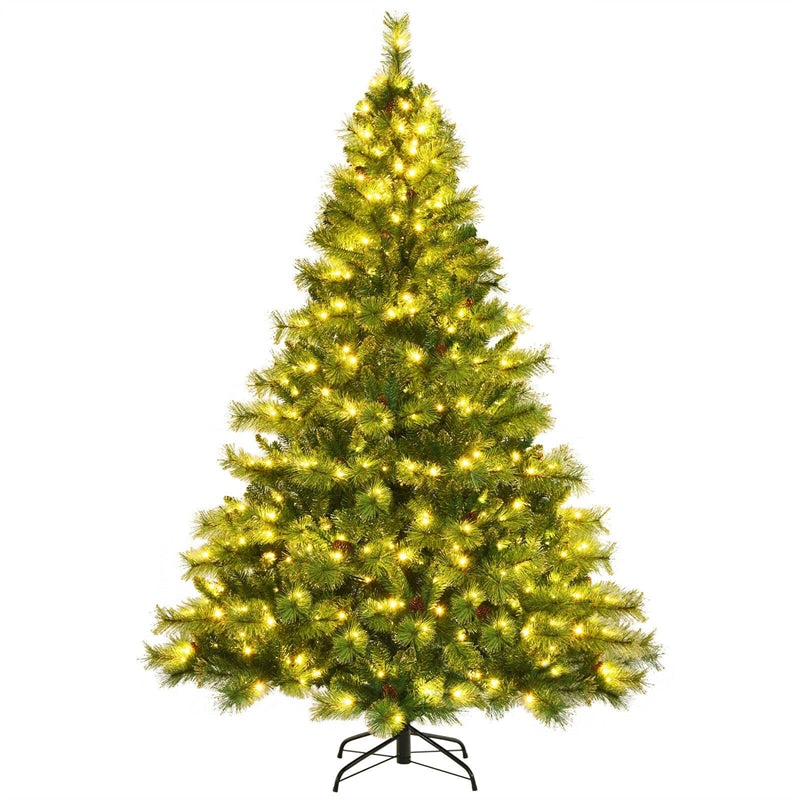 7FT Pre-lit Hinged Artificial Christmas Tree with 1233 Glitter Tips and 500 LED Lights