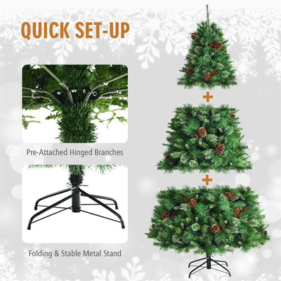7FT Unlit PVC Artificial Christmas Tree Hinged Pine Tree with Metal Stand
