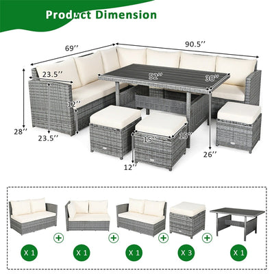 7 Pieces Patio Rattan Furniture Set Outdoor Conversation Sectional Sofa Chair Set with Cushions and Table