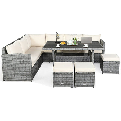 7 Pieces Patio Rattan Furniture Set Outdoor Conversation Sectional Sofa Chair Set with Cushions and Table