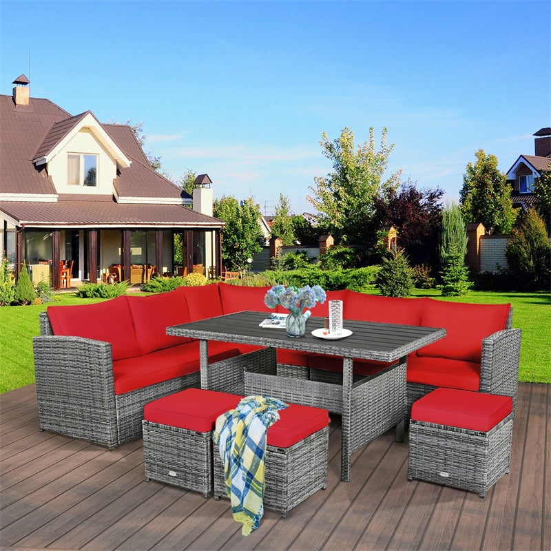 7 Pieces Patio Rattan Furniture Set Outdoor Conversation Sectional Sofa Chair Set with Cushions and Table