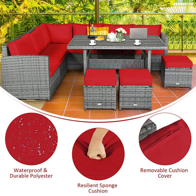 7 Pieces Patio Rattan Furniture Set Outdoor Conversation Sectional Sofa Chair Set with Cushions and Table