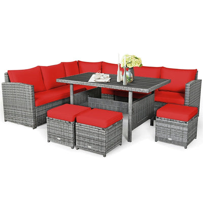 7 Pieces Patio Rattan Furniture Set Outdoor Conversation Sectional Sofa Chair Set with Cushions and Table