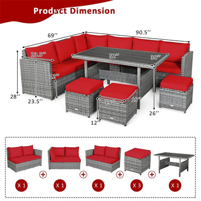 7 Pieces Patio Rattan Furniture Set Outdoor Conversation Sectional Sofa Chair Set with Cushions and Table