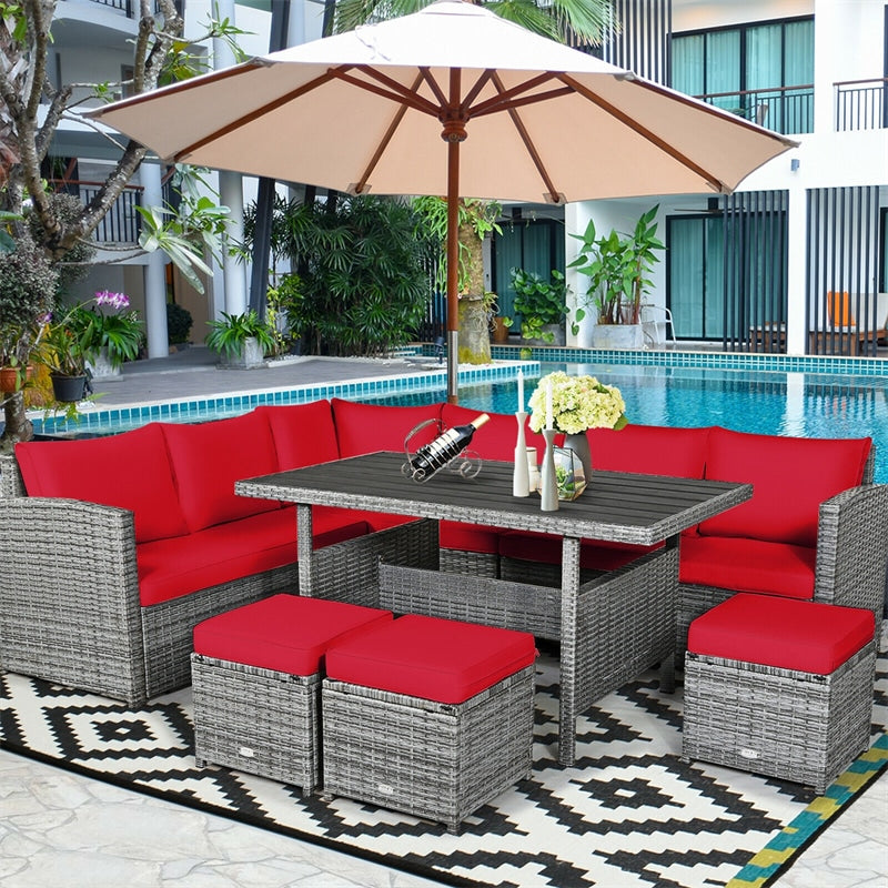 7 Pieces Patio Rattan Furniture Set Outdoor Conversation Sectional Sofa Chair Set with Cushions and Table