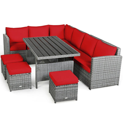 7 Pieces Patio Rattan Furniture Set Outdoor Conversation Sectional Sofa Chair Set with Cushions and Table