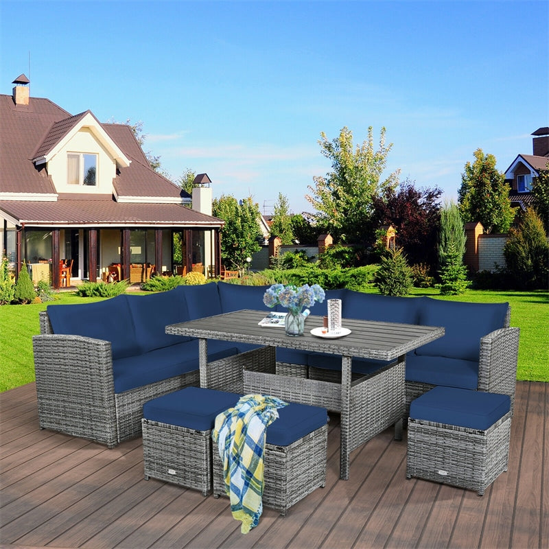 7 Pieces Patio Rattan Furniture Set Outdoor Conversation Sectional Sofa Chair Set with Cushions and Table