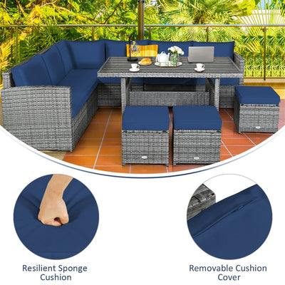 7 Pieces Patio Rattan Furniture Set Outdoor Conversation Sectional Sofa Chair Set with Cushions and Table