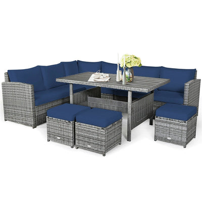 7 Pieces Patio Rattan Furniture Set Outdoor Conversation Sectional Sofa Chair Set with Cushions and Table