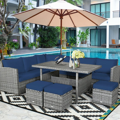 7 Pieces Patio Rattan Furniture Set Outdoor Conversation Sectional Sofa Chair Set with Cushions and Table