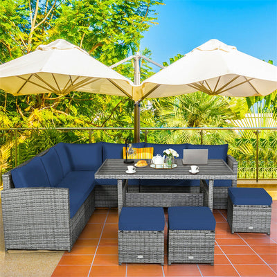 7 Pieces Patio Rattan Furniture Set Outdoor Conversation Sectional Sofa Chair Set with Cushions and Table