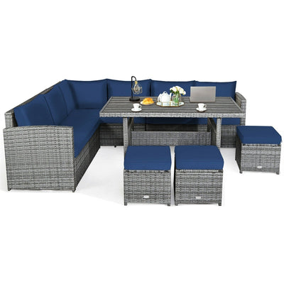 7 Pieces Patio Rattan Furniture Set Outdoor Conversation Sectional Sofa Chair Set with Cushions and Table