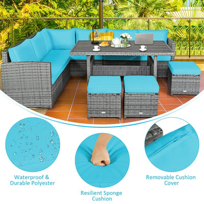 7 Pieces Patio Rattan Furniture Set Outdoor Conversation Sectional Sofa Chair Set with Cushions and Table