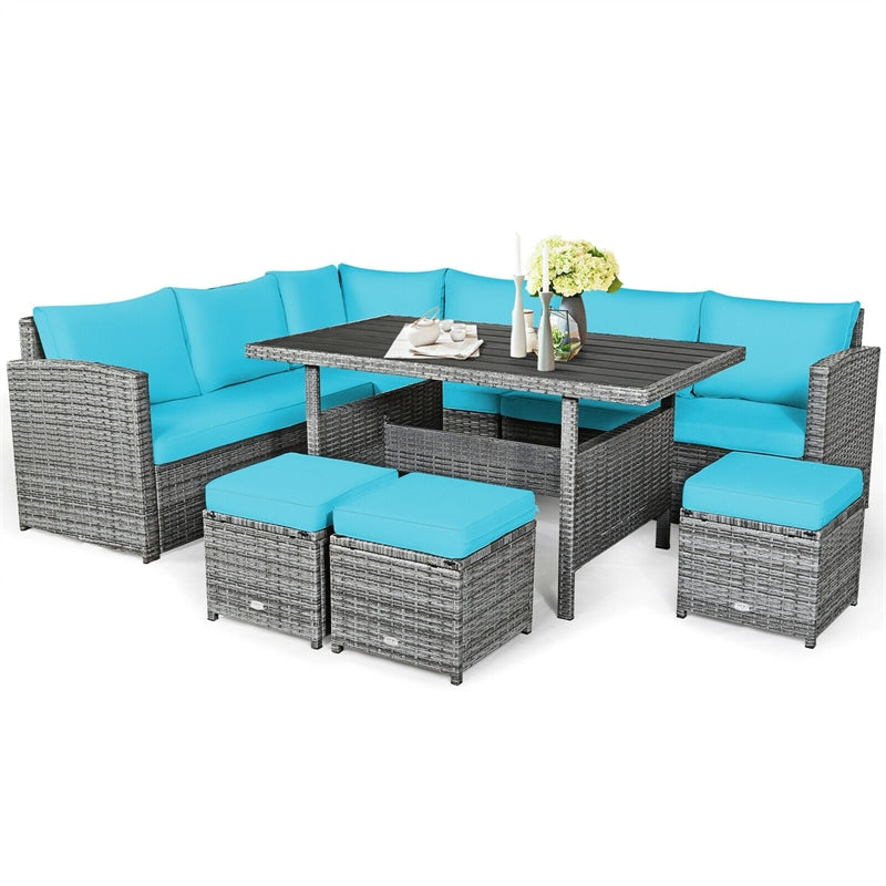 7 Pieces Patio Rattan Furniture Set Outdoor Conversation Sectional Sofa Chair Set with Cushions and Table