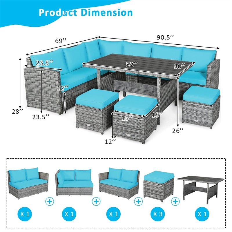 7 Pieces Patio Rattan Furniture Set Outdoor Conversation Sectional Sofa Chair Set with Cushions and Table