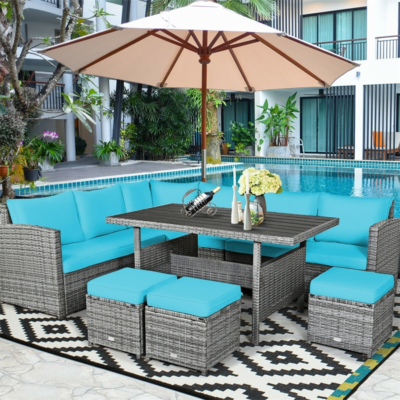 7 Pieces Patio Rattan Furniture Set Outdoor Conversation Sectional Sofa Chair Set with Cushions and Table