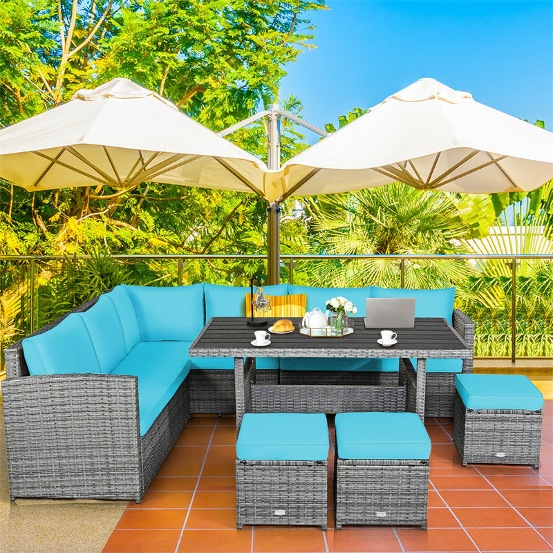 7 Pieces Patio Rattan Furniture Set Outdoor Conversation Sectional Sofa Chair Set with Cushions and Table