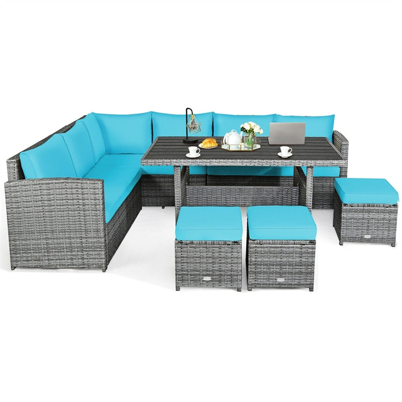 7 Pieces Patio Rattan Furniture Set Outdoor Conversation Sectional Sofa Chair Set with Cushions and Table