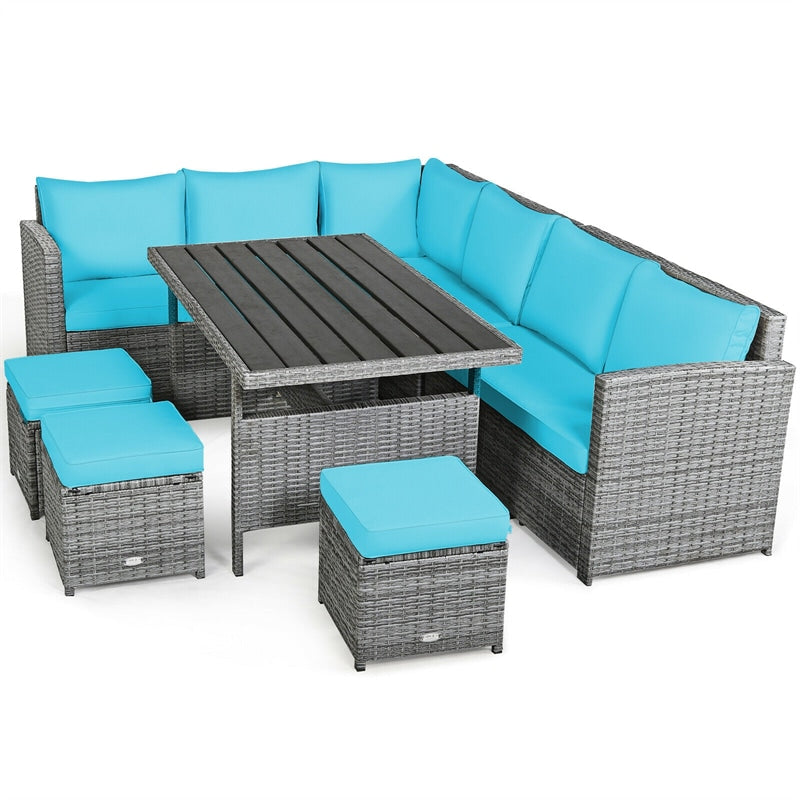 7 Pieces Patio Rattan Furniture Set Outdoor Conversation Sectional Sofa Chair Set with Cushions and Table