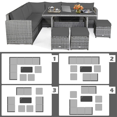 7 Pieces Patio Rattan Furniture Set Outdoor Conversation Sectional Sofa Chair Set with Cushions and Table