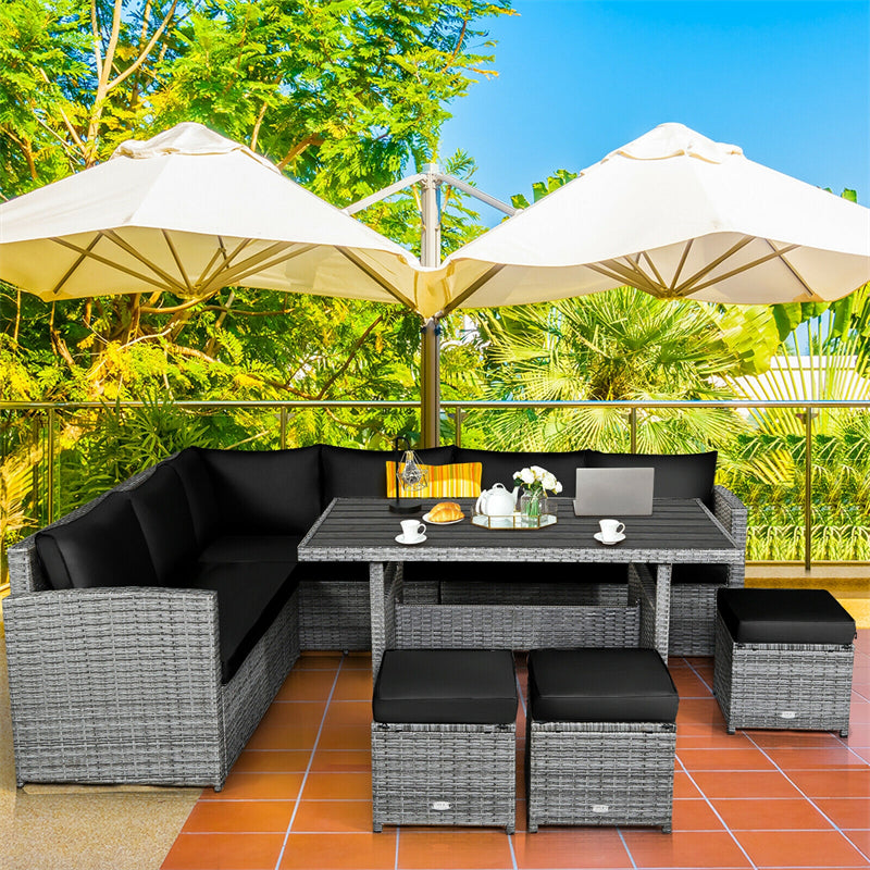 7 Pieces Patio Rattan Furniture Set Outdoor Conversation Sectional Sofa Chair Set with Cushions and Table