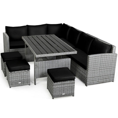 7 Pieces Patio Rattan Furniture Set Outdoor Conversation Sectional Sofa Chair Set with Cushions and Table