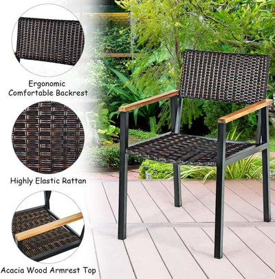 7 Pcs Outdoor Rattan Dining Table Set Patio Wicker Furniture Set with Umbrella Hole