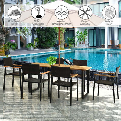 7 Pcs Outdoor Rattan Dining Table Set Patio Wicker Furniture Set with Umbrella Hole