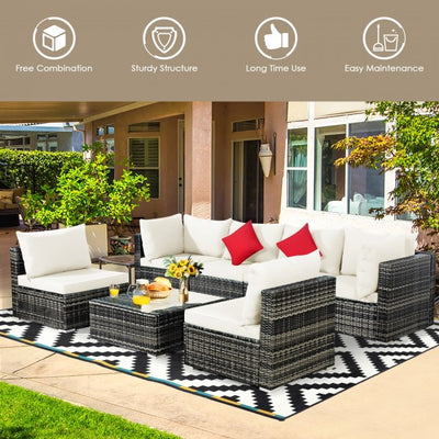 7 Pieces Outdoor Patio Rattan Furniture Set Conversation Sectional Sofa Set with Cushion