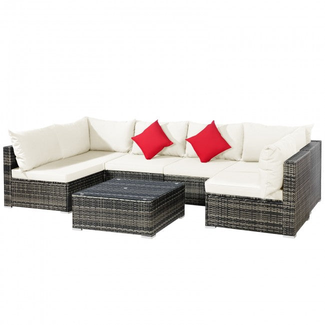 7 Pieces Outdoor Patio Rattan Furniture Set Conversation Sectional Sofa Set with Cushion