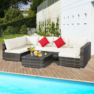 7 Pieces Outdoor Patio Rattan Furniture Set Conversation Sectional Sofa Set with Cushion