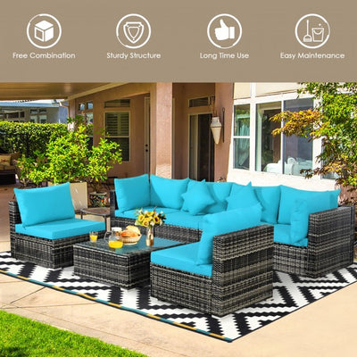 7 Pieces Outdoor Patio Rattan Furniture Set Conversation Sectional Sofa Set with Cushion