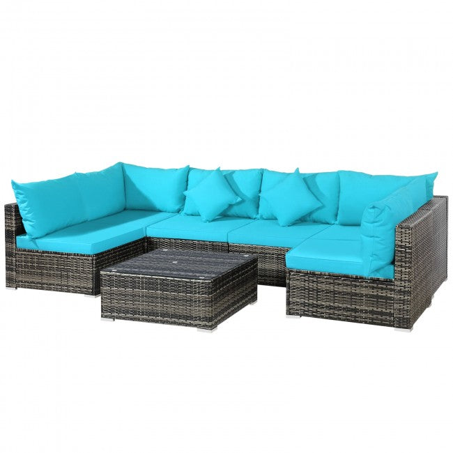 7 Pieces Outdoor Patio Rattan Furniture Set Conversation Sectional Sofa Set with Cushion