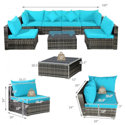 7 Pieces Outdoor Patio Rattan Furniture Set Conversation Sectional Sofa Set with Cushion