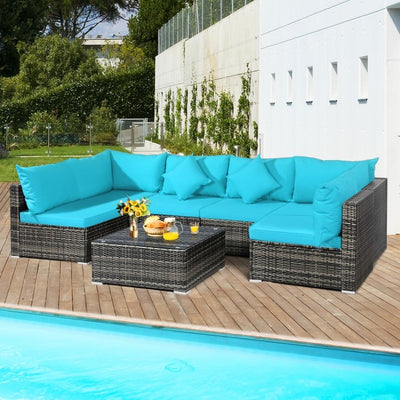 7 Pieces Outdoor Patio Rattan Furniture Set Conversation Sectional Sofa Set with Cushion