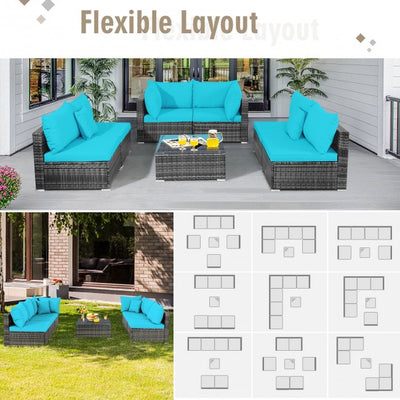 7 Pieces Outdoor Patio Rattan Furniture Set Conversation Sectional Sofa Set with Cushion