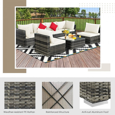 7 Pieces Outdoor Patio Rattan Furniture Set Conversation Sectional Sofa Set with Cushion