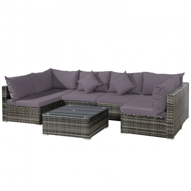 7 Pieces Outdoor Patio Rattan Furniture Set Conversation Sectional Sofa Set with Cushion