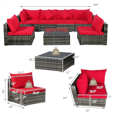 7 Pieces Outdoor Patio Rattan Furniture Set Conversation Sectional Sofa Set with Cushion