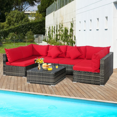 7 Pieces Outdoor Patio Rattan Furniture Set Conversation Sectional Sofa Set with Cushion