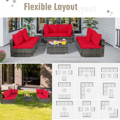 7 Pieces Outdoor Patio Rattan Furniture Set Conversation Sectional Sofa Set with Cushion