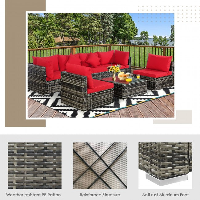 7 Pieces Outdoor Patio Rattan Furniture Set Conversation Sectional Sofa Set with Cushion