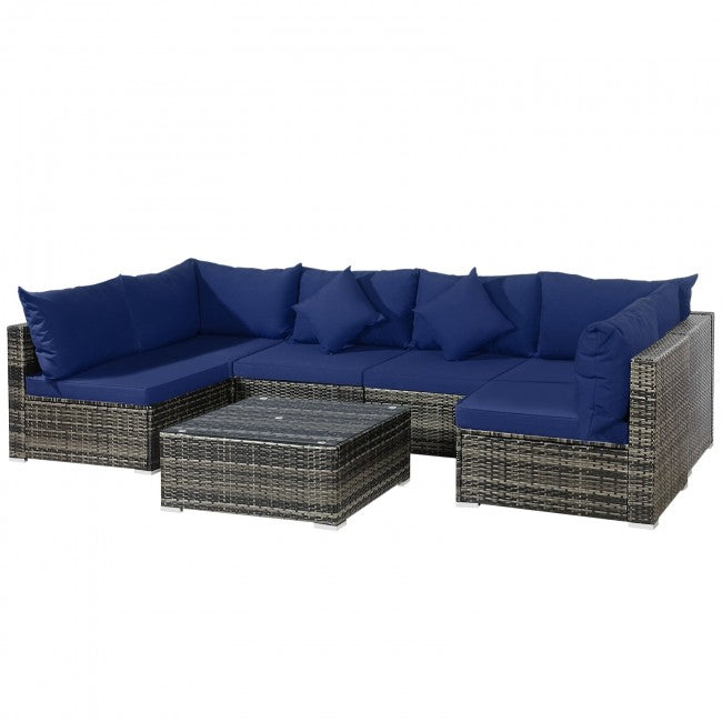 7 Pieces Outdoor Patio Rattan Furniture Set Conversation Sectional Sofa Set with Cushion