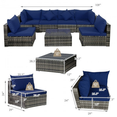 7 Pieces Outdoor Patio Rattan Furniture Set Conversation Sectional Sofa Set with Cushion