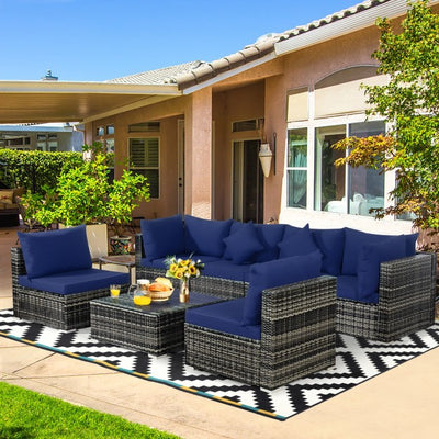 7 Pieces Outdoor Patio Rattan Furniture Set Conversation Sectional Sofa Set with Cushion