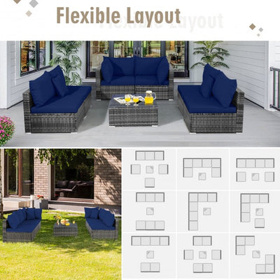 7 Pieces Outdoor Patio Rattan Furniture Set Conversation Sectional Sofa Set with Cushion